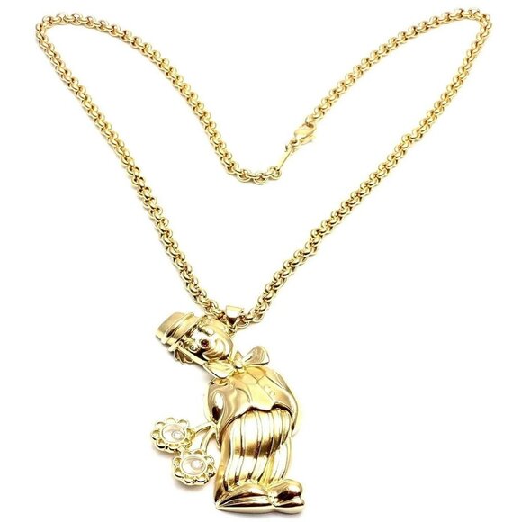 Authentic! Chopard 18k Yellow Gold Large Happy Clown Flower Pendant Necklace - Picture 3 of 12